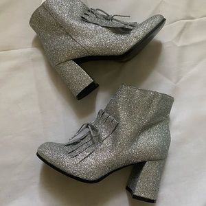 George J Love Silver Glitter Platform Boots Size 6
